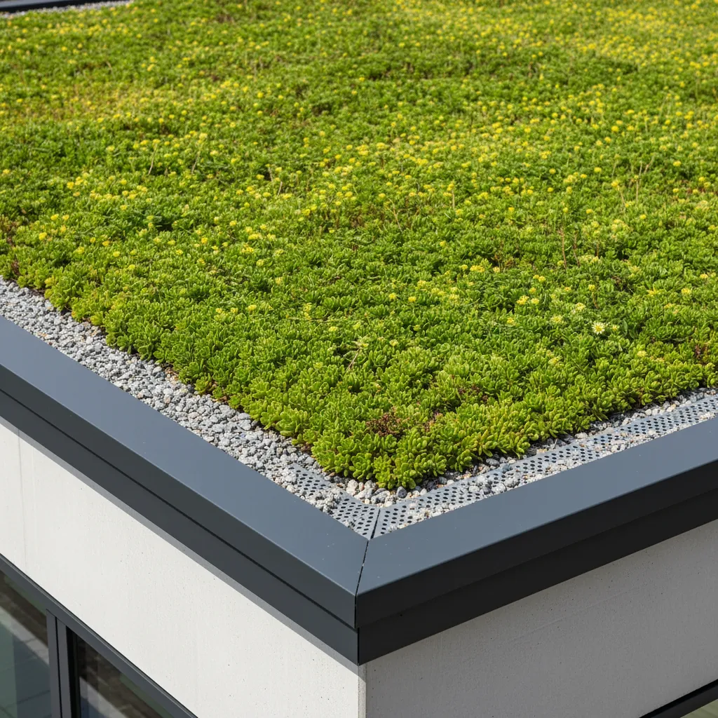 Groen sedum dak installatie